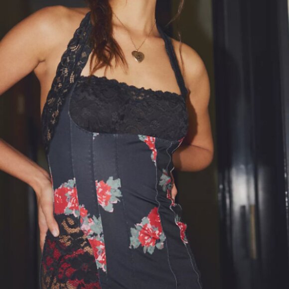 NWT Free People Love You Most Printed Maxi Slip in the color Licorice Combo - Picture 3 of 5